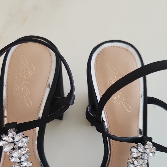 Jewel Badgley Mischka 3 1/2" Black Heels with Crystal Accents - Picture 4 of 11